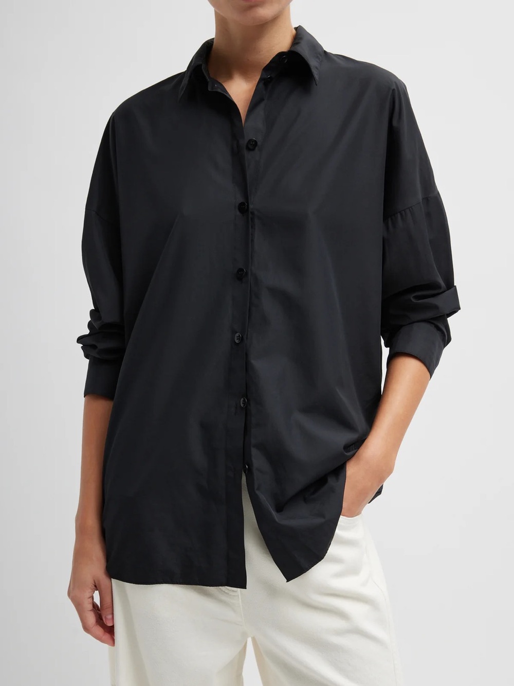 Tibi Italian Sporty Nylon Button-front Shirt With Cocoon Back